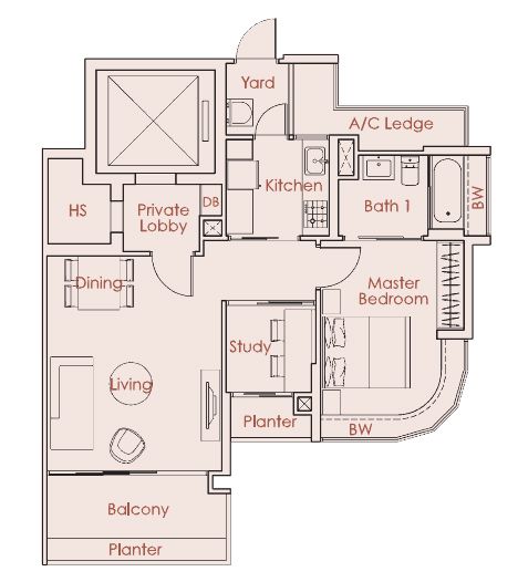 Starlight Suites Floor Plan 850sqft 1-Bedroom