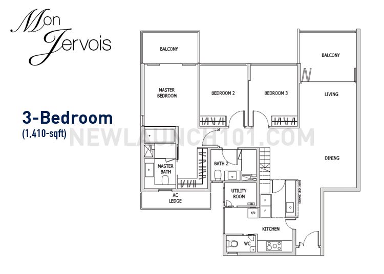 Mon Jervois Singapore Floor Plan 3-Bedroom