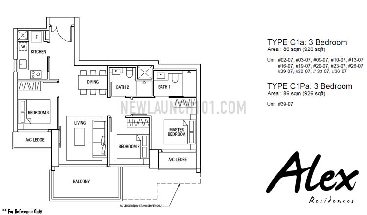 Alex Residences Floor Plan 3-Bedroom
