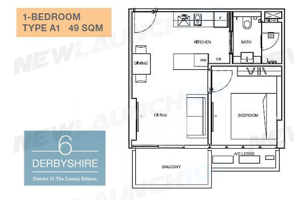 6 Derbyshire Floor Plan 1-Bedroom 527