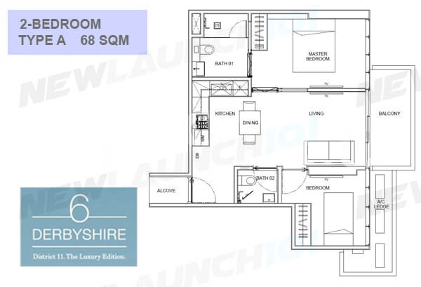 6 Derbyshire Floor Plan 2-Bedroom 732