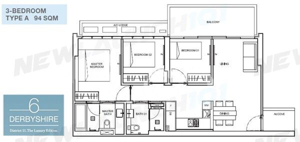 6 Derbyshire Floor Plan 3-Bedroom 1012