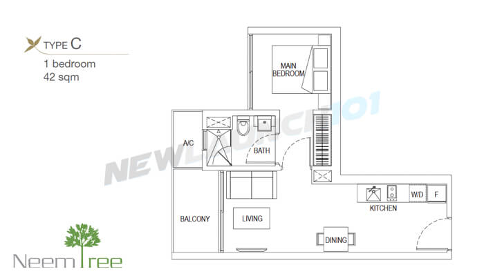Neem Tree Floor Plan 1-Bedroom 452