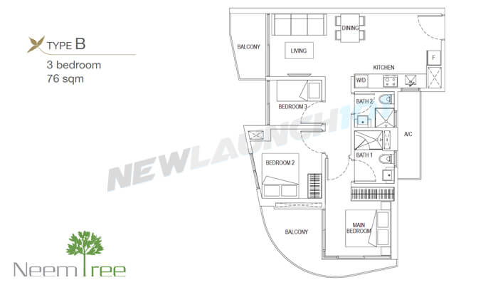 Neem Tree Floor Plan 3-Bedroom 818