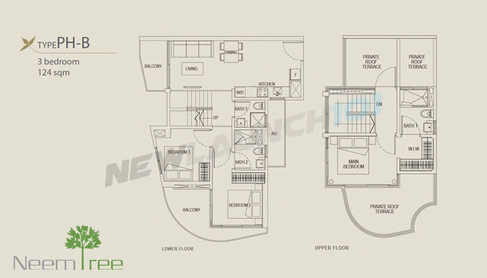 Neem Tree Floor Plan 3-Bedroom Penthouse 1335