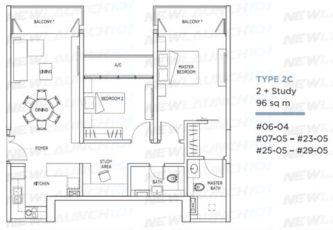 Kallang Riverside Floor Plan 2-Bedroom Study