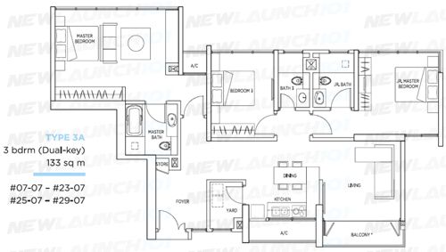Kallang Riverside Floor Plan 3-Bedroom Dual Key