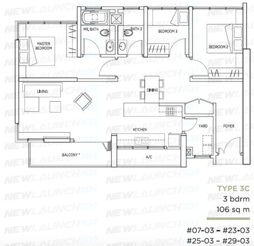 Kallang Riverside Floor Plan 3-Bedroom
