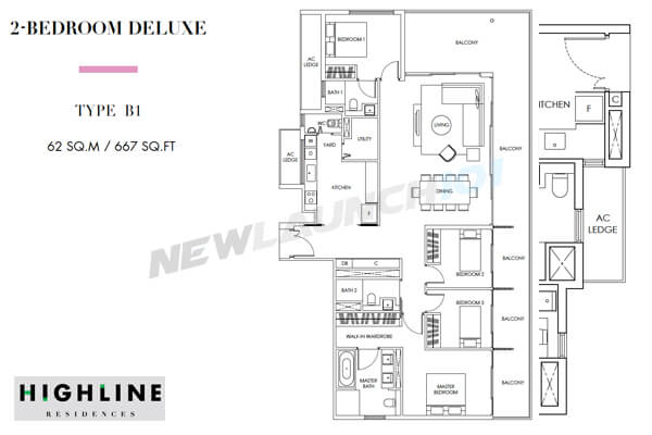Highline Residences Floor Plan 2-Bedroom 667