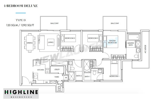 Highline Residences Floor Plan 4-Bedroom 1292