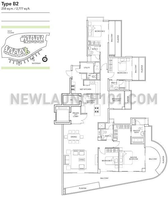 Turquoise Sentosa Floor Plan 4 Bedroom