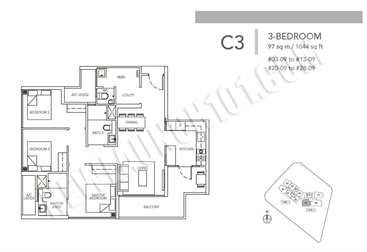 Sturdee Residences Floor Plan 3-Bedroom