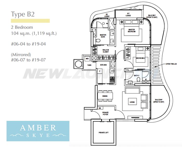 Amber Skye Floor Plan 2-bedroom 1119