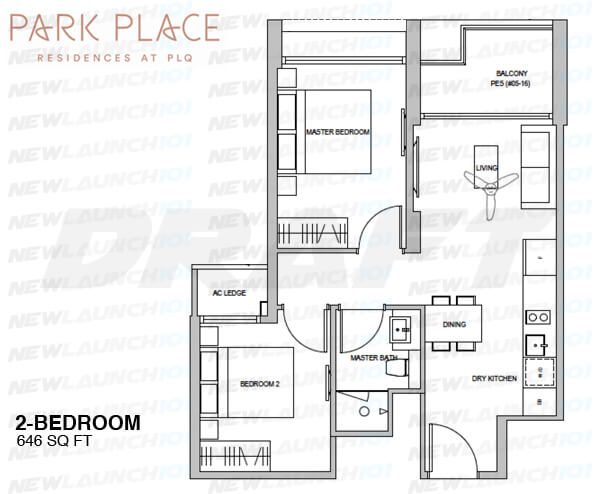 PARK PLACE RESIDENCES FLOOR PLAN 2-BEDROOM 646