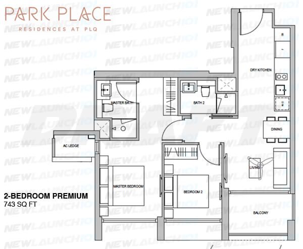 PARK PLACE RESIDENCES FLOOR PLAN 2-BEDROOM PREMIUM 743