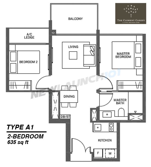 The Clement Canopy Floor Plan 2-Bedroom 635