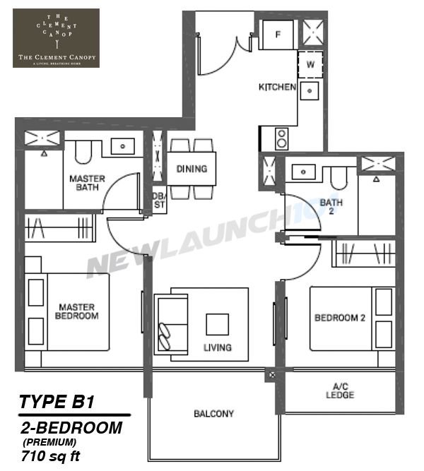 The Clement Canopy Floor Plan 2-Bedroom Premium 710