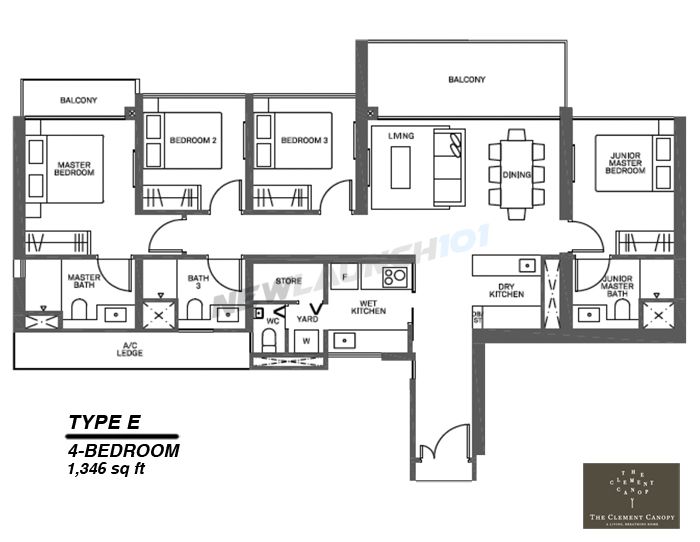 The Clement Canopy Floor Plan 4-Bedroom 1346