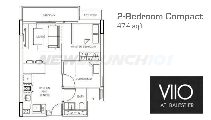 VIIO Balestier Floor Plan 2-Bedroom Compact