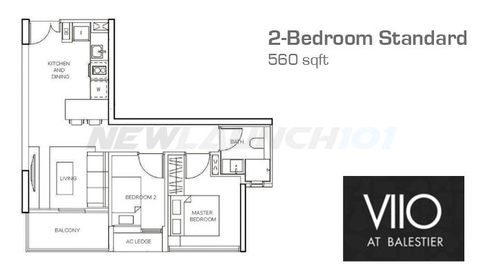 VIIO Balestier Floor Plan 2-Bedroom Standard
