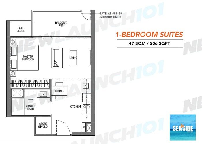Seaside Residences Floor Plan 1-Bedroom 506