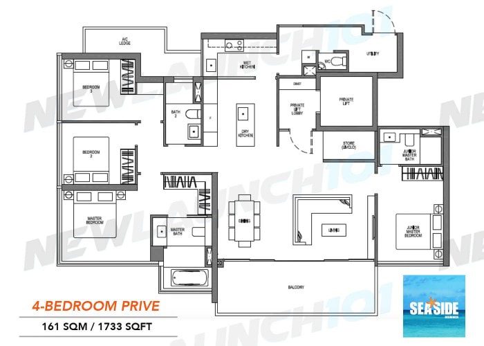 Seaside Residences Floor Plan 4-Bedroom Prive 1733
