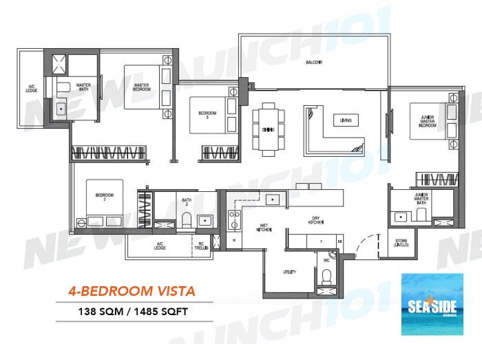 Seaside Residences Floor Plan 4-Bedroom Vista 1485