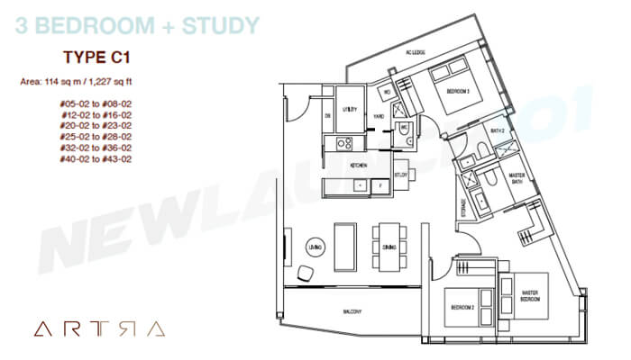 ARTRA Floor Plan 3-Bedroom Study 1227