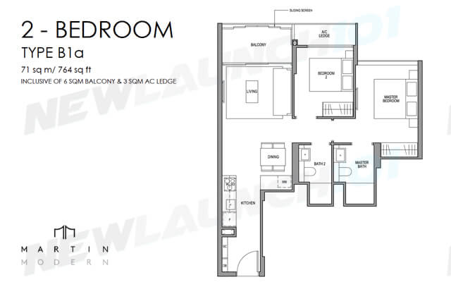Martin Modern Floor Plan 2-Bedroom 764
