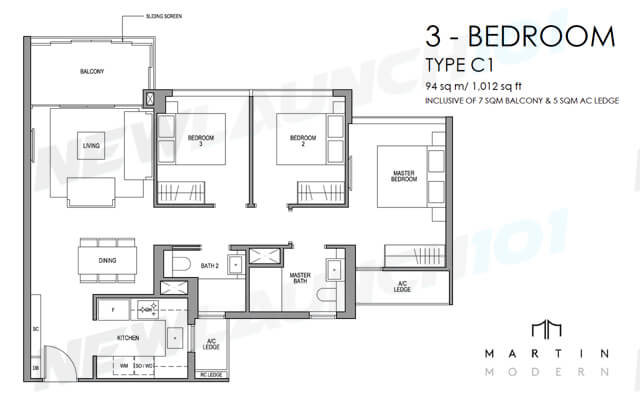 Martin Modern Floor Plan 3-Bedroom 1012