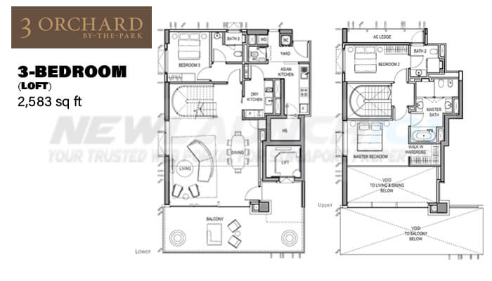 3 Orchard By The Park Floor Plan 3-Bedroom Loft 2583