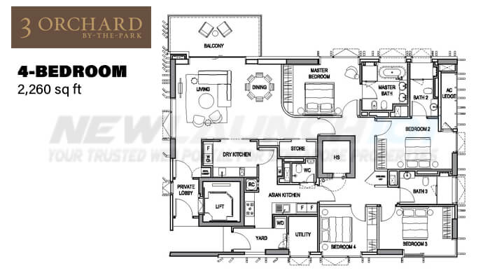 3 Orchard By The Park Floor Plan 4-Bedroom 2260