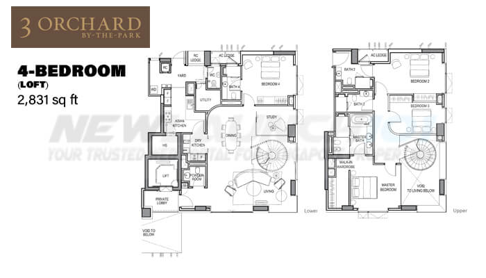 3 Orchard By The Park Floor Plan 4-Bedroom Loft 2831