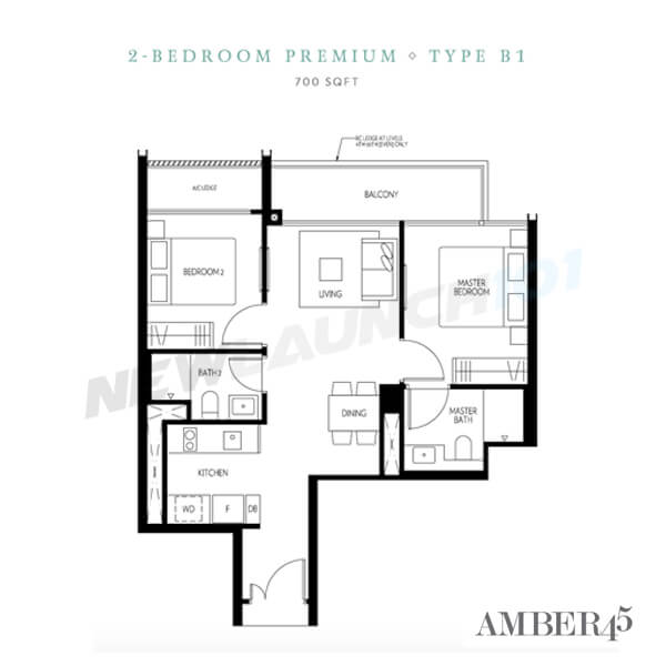 Amber 45 Floor Plan 2-Bedroom 700