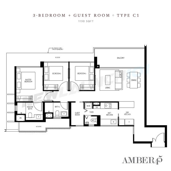Amber 45 Floor Plan 3-Bedroom 1130