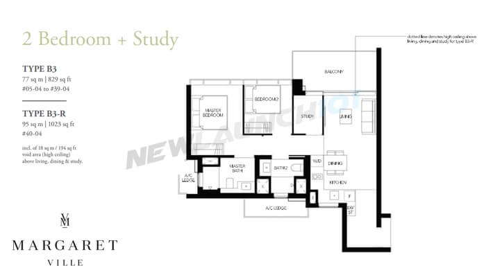 Margaret Ville Floor Plan 2-Bedroom Study 829