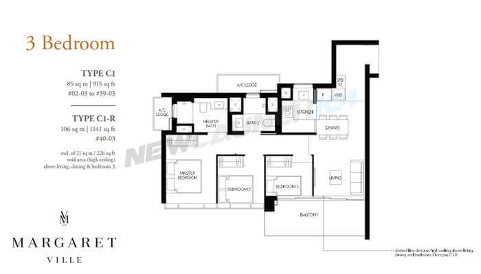 Margaret Ville Floor Plan 3-Bedroom 915