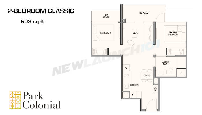 Park Colonial Floor Plan 2-Bedroom Classic 603