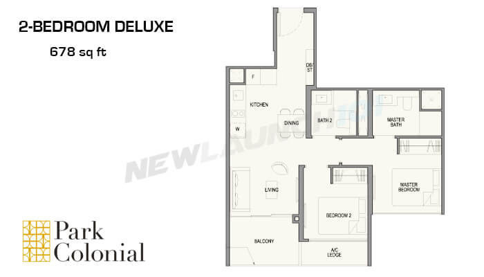Park Colonial Floor Plan 2-Bedroom Deluxe 678