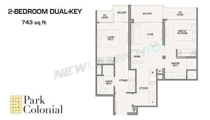 Park Colonial Floor Plan 2-Bedroom Dual Key 743