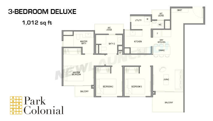 Park Colonial Floor Plan 3-Bedroom Deluxe 1012