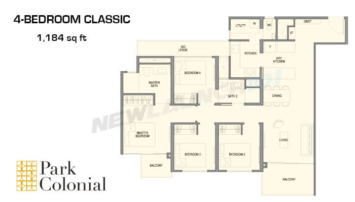 Park Colonial Floor Plan 4-Bedroom Classic 1184
