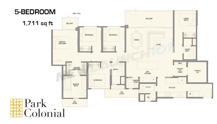 Park Colonial Floor Plan 5-Bedroom 1711