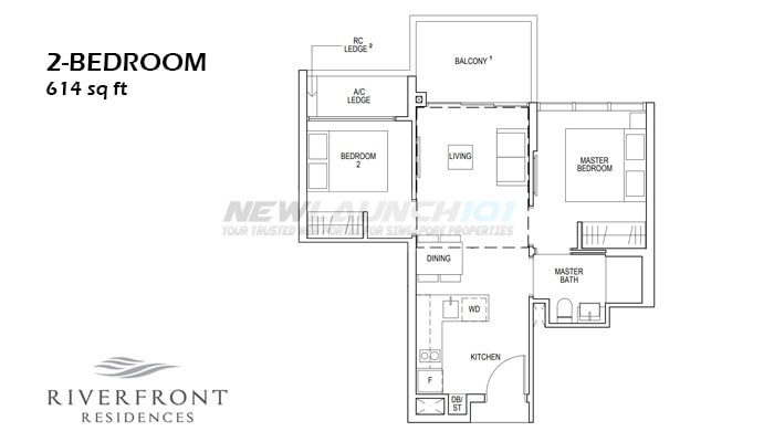 Riverfront Residences Floor Plan 2-Bedroom 614