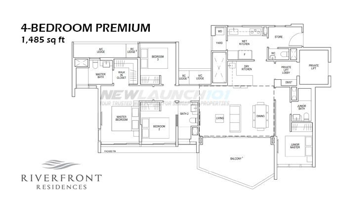 Riverfront Residences Floor Plan 4-Bedroom Premium 1485