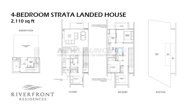 Riverfront Residences Floor Plan 4-Bedroom Strata Landed 2110