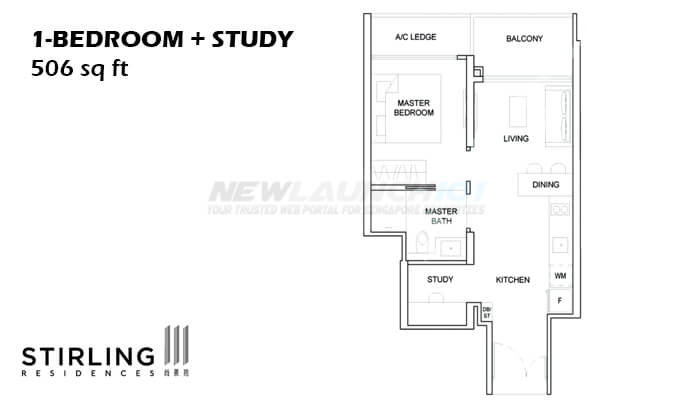 Stirling Residences Floor Plan 1-Bedroom Study 506