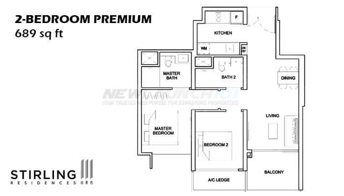Stirling Residences Floor Plan 2-Bedroom Premium 689