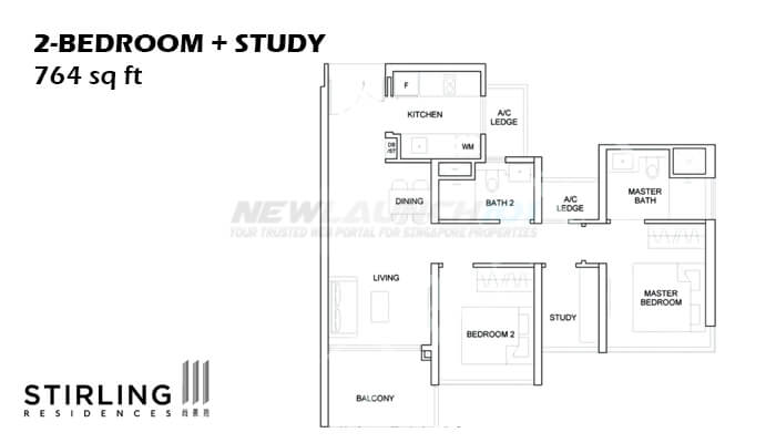Stirling Residences Floor Plan 2-Bedroom Study 764