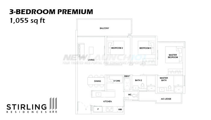 Stirling Residences Floor Plan 3-Bedroom Premium 1055